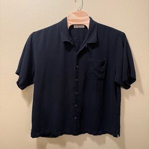 Men’s XXL Tommy Bahama Solid Black 100% Silk Hawaiian Short Sleeve Shirt